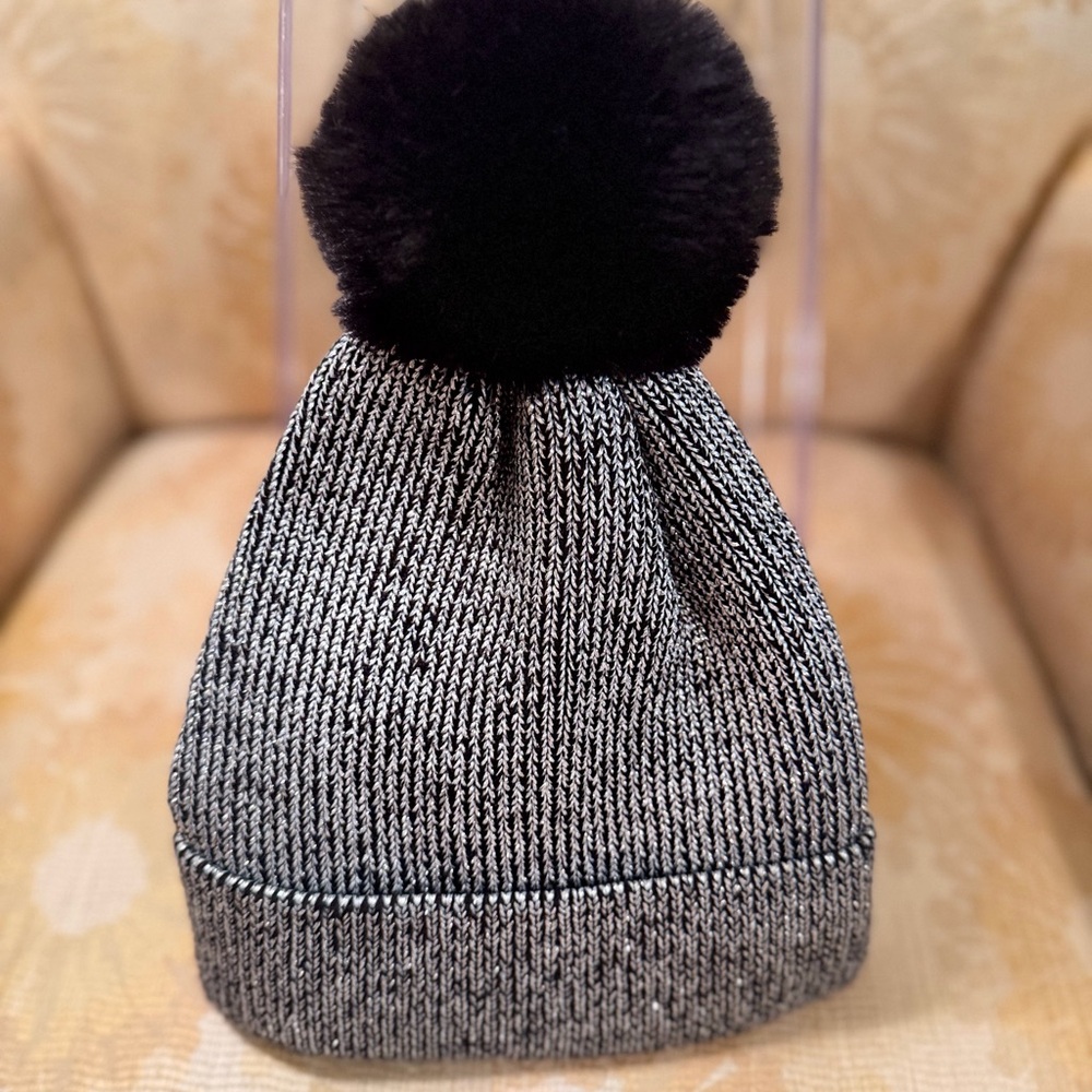 Cozy Black and Gray Pom-Pom Beanie